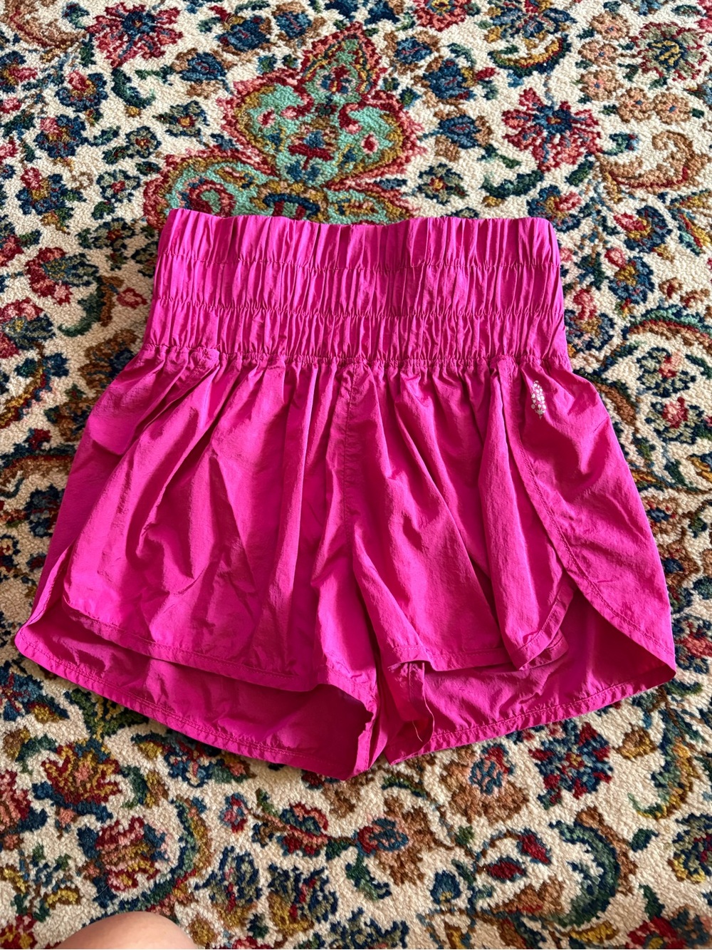 Free People Bright Pink Smocked Waist Athletic Shorts